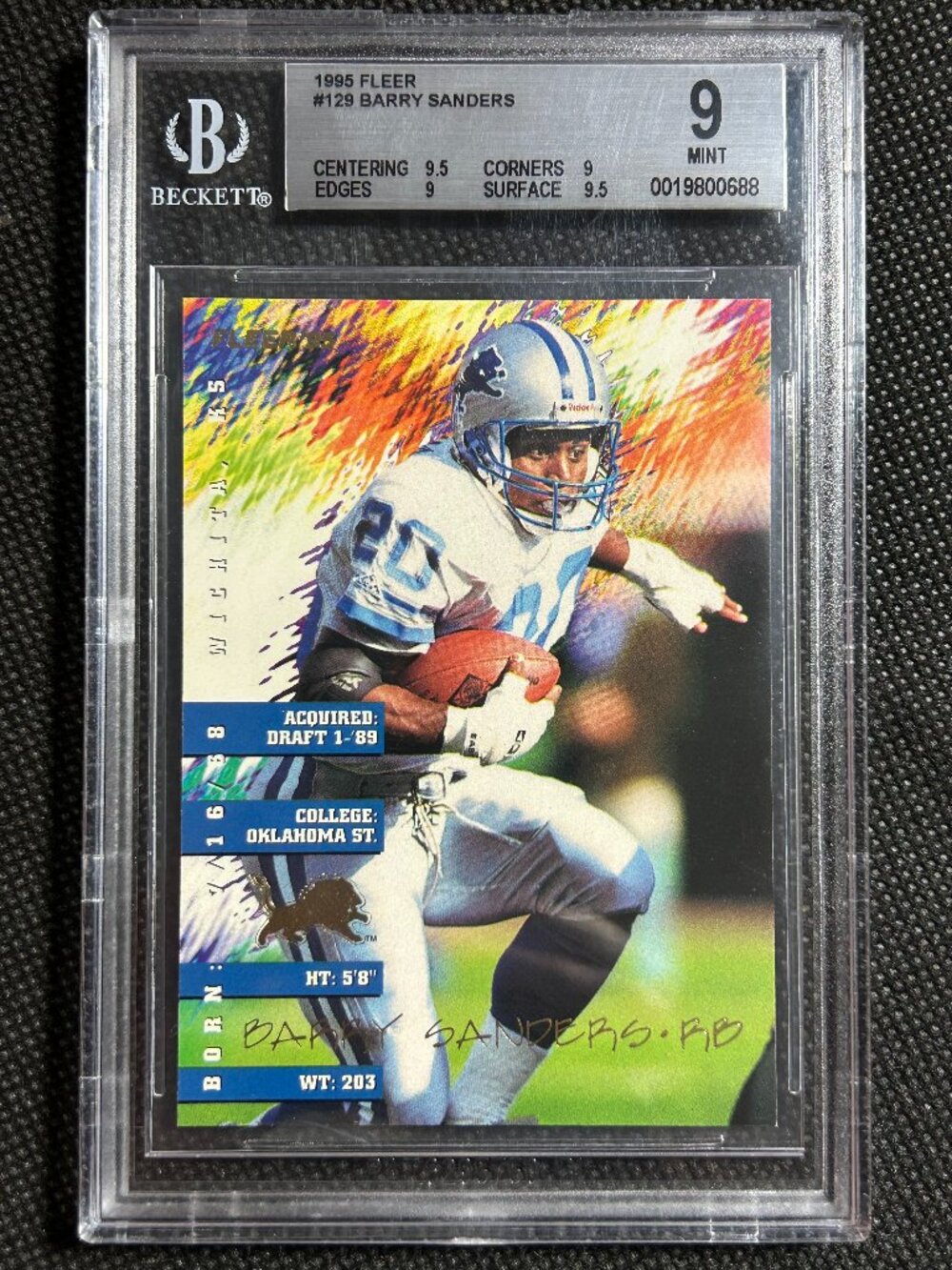 1995 Fleer Barry Sanders #129 Detroit Lions BGS 9 MINT HOF
